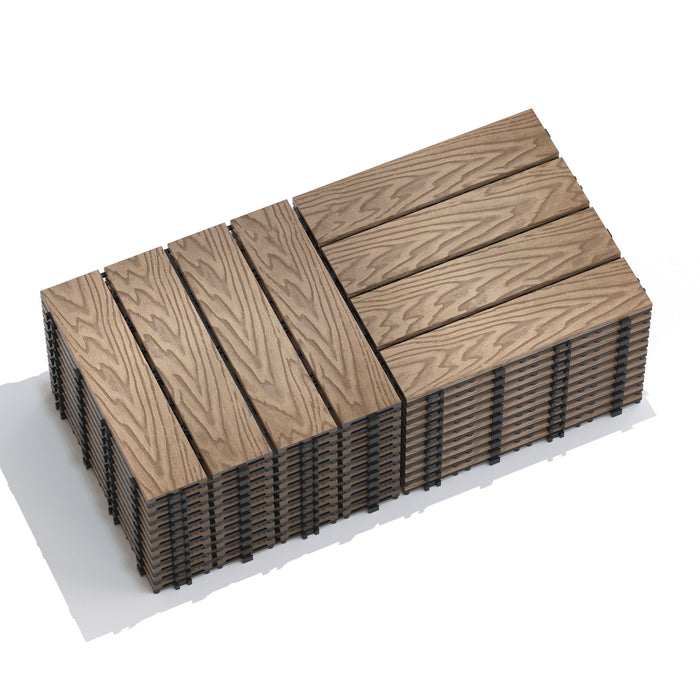Patio Deck Tiles, Interlocking Diy Flooring For Indoor / Outdoor Use (Set of 22) - Teak