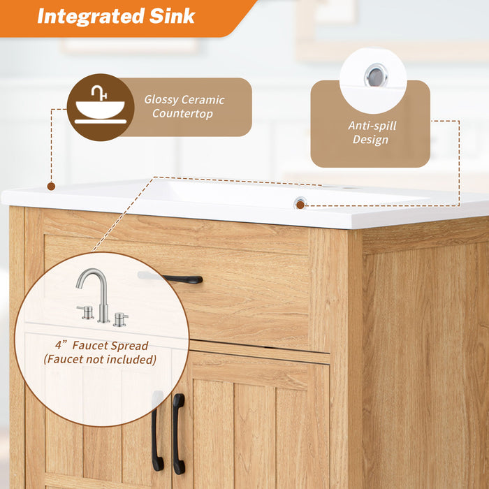 Bathroom Vanity With Sink, Adjustable Shelf & Door Organizers - Walnut