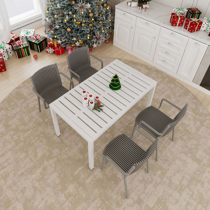 4 Piece Stackable Single Chairs With Vertical Stripe Design For All Weather