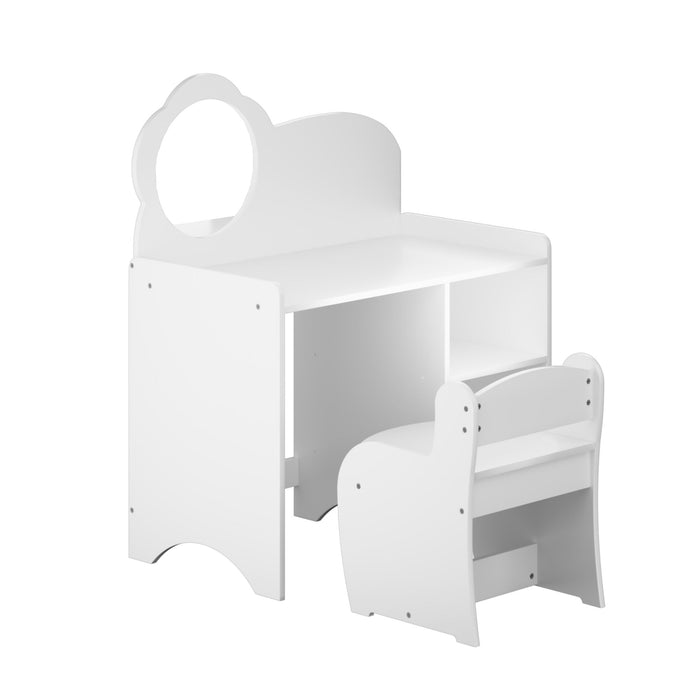 Kids Vanity Table With Mirror And Chair, Dressing Makeup Desk With Storage Shelves - White