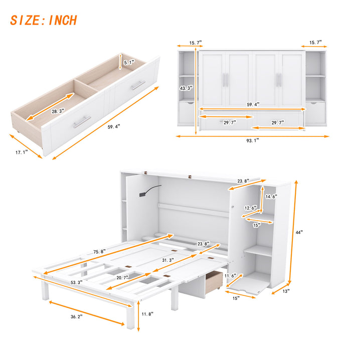 Murphy Bed With Shelves, Drawers And USB Ports