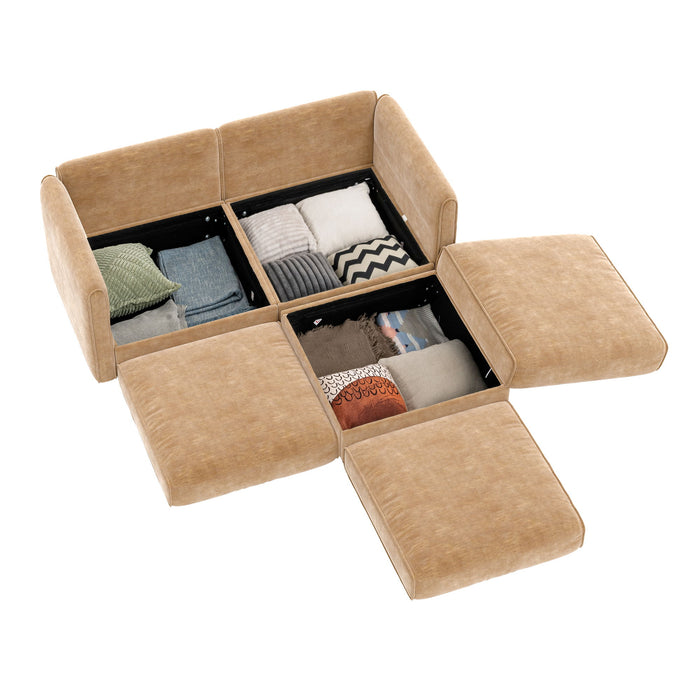 Contemporary Elegant White Chenille Sofa With Storage And Ottoman