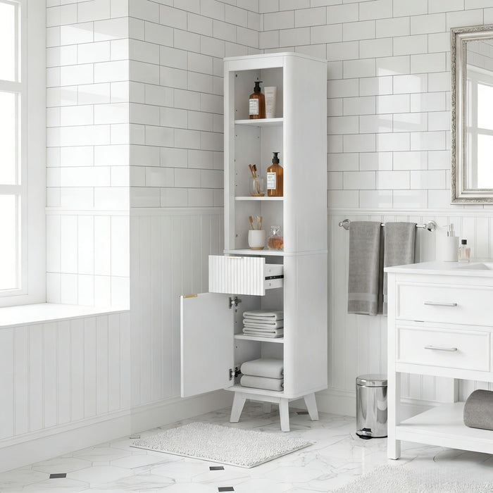 Tall Bathroom Storage Cabinet With Adjustable Shelves And 1 Drawer & Door