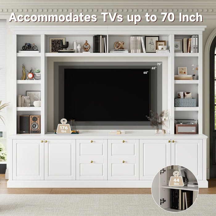 TV Stand With Bookcase, Storage Cabinet With 3 Adjustable Shelves, Living Room Entertainment Center - White