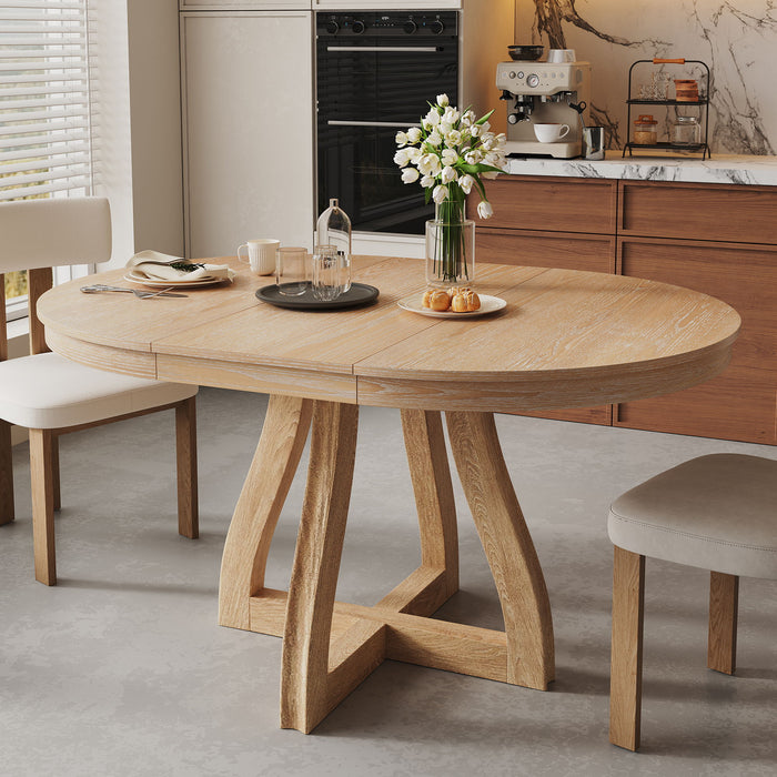 Round Extendable Dining Tabl, Middle Leaf, Curved Legs