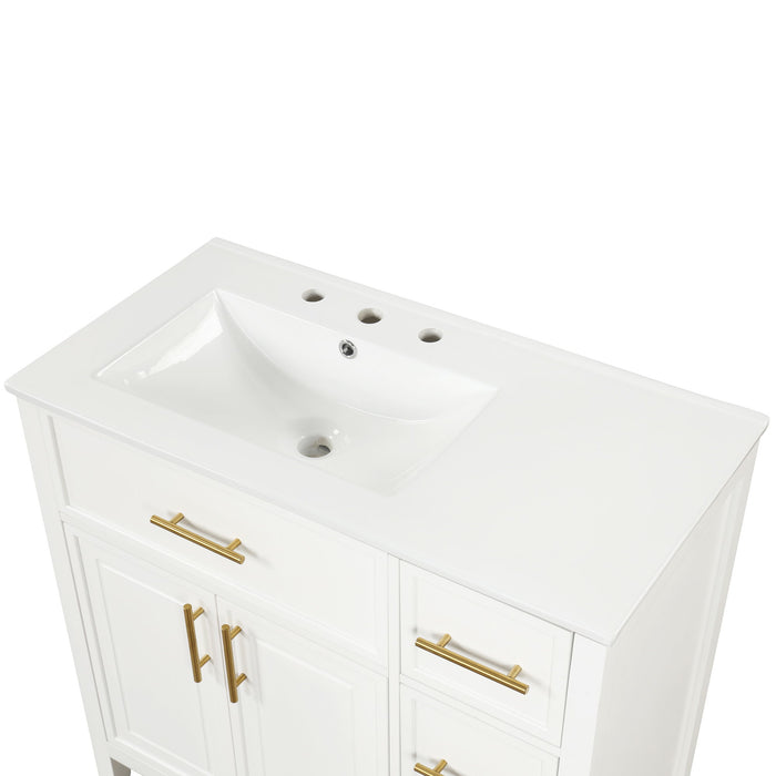 Modern Bathroom Vanity With Sink Top, 2 Doors And 3 Drawers