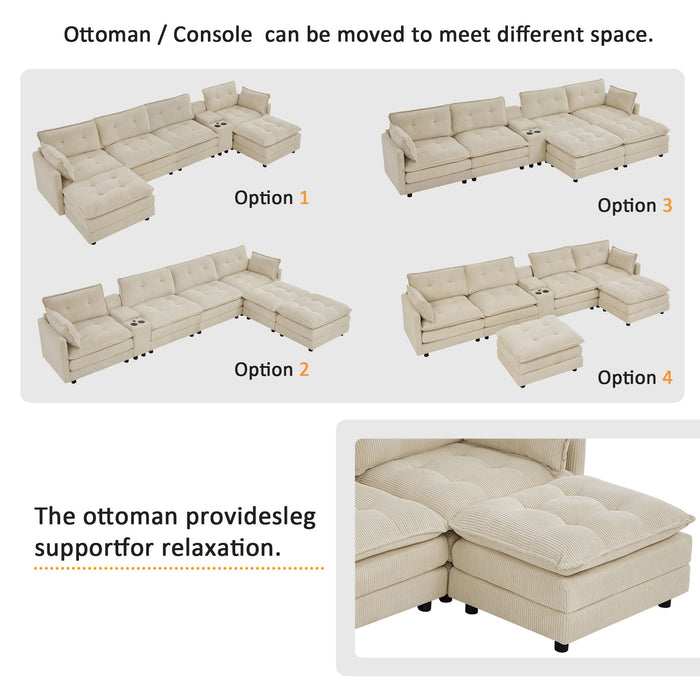 Oversized Modular Sectional Sofa With Multi Functional Console