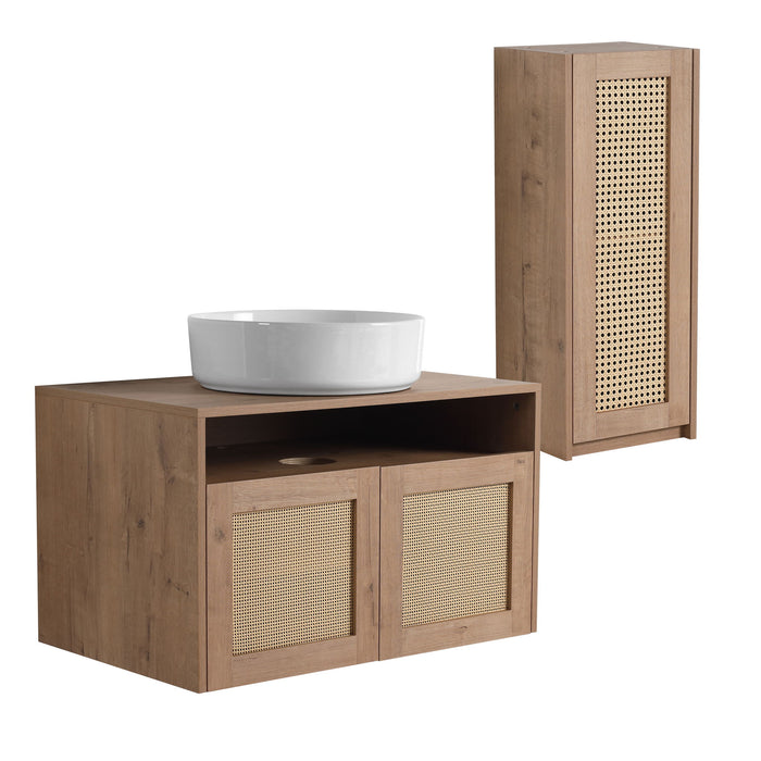 Bathroom Vanity With Art Sink And Side Cabinet, Float Mounting Design