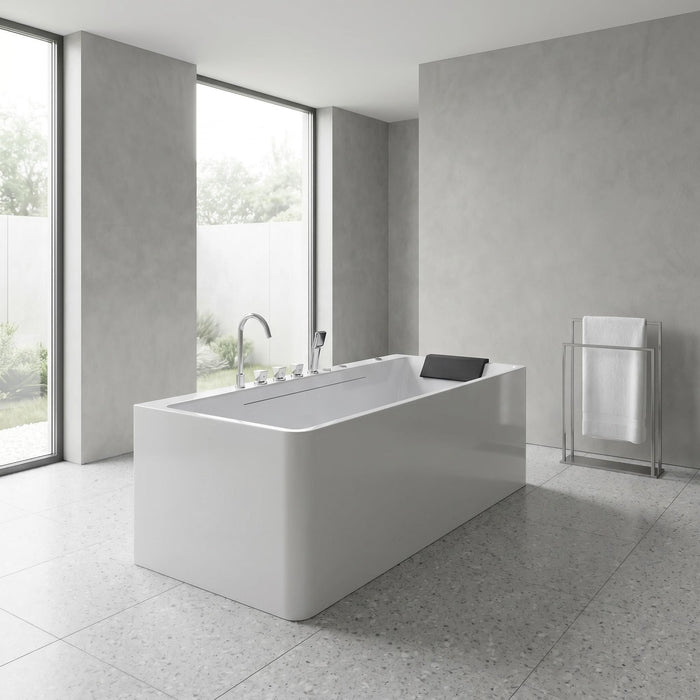 Xavier - Single Massage Bathtub, Equipped With Gfci Plug And Ul Certified Water Pump, Upc Certified Drain - Milk White