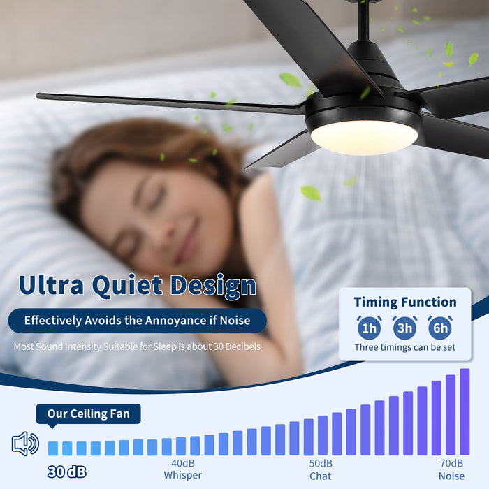 Ceiling Fan With Lights And Remote Control, Reversible DC Motor, 6 Speeds, 3 Cct Dimmable LED, Quiet Timer For Indoor - Black