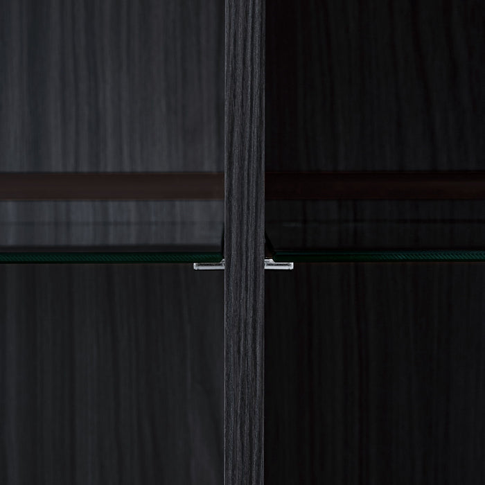 Modern Style Tall Display Cabinet With LED Lighting, Tempered Glass Door, 2 Drawers