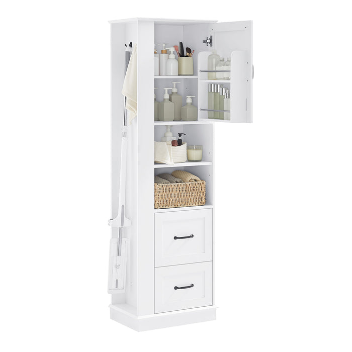 Freestanding Bathroom Storage Cabinet With Adjustable Shelves And Side Hooks Board, Rectangle Design