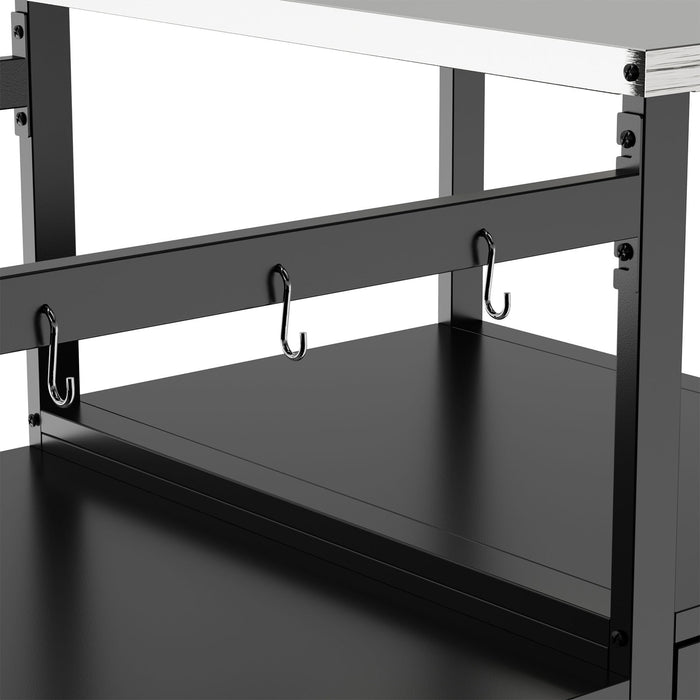 Outdoor Grill Table For Big Egg Style Bbq With Metal Grill Cart And Storage Box And Metal And Stainless Steel - Black / Silver