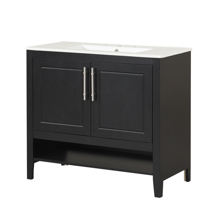 36" Bathroom Vanity With Sink, Frame Cabinet With Doors And Drawers - Black