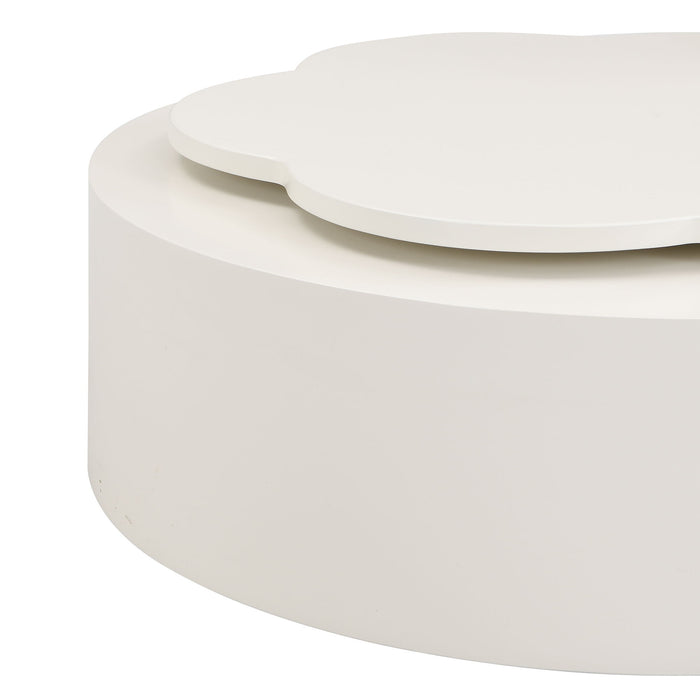 Modern Round Coffee Table (Set of 2), 360 Degree Rotatable Flower Shaped Top With 2 Drawers, Top Circle Side Table End Table With Glass For Living Room - Off White