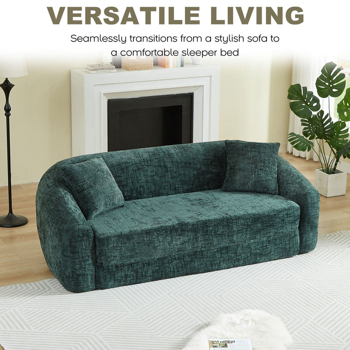 Curved Convertible Sofa, 2 In 1 Fold Out Bed With Pull Out Base And Deep Seat
