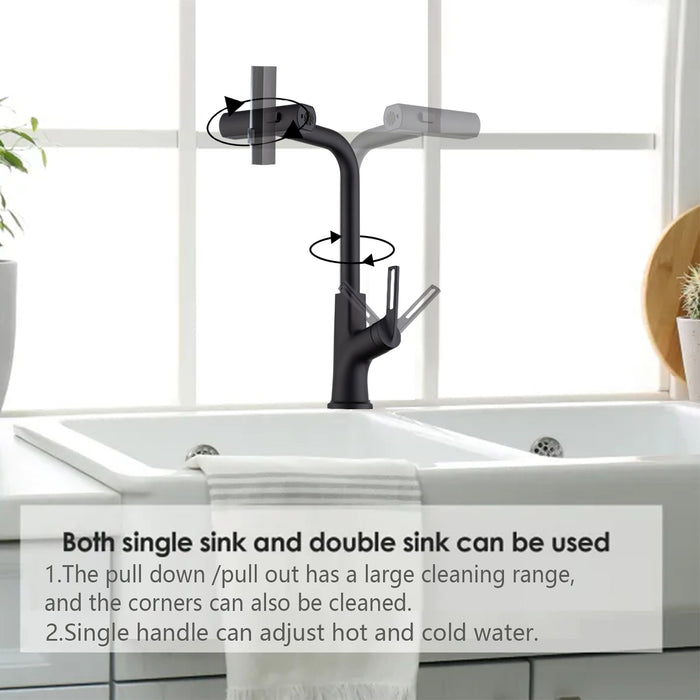 Kitchen Waterfall Faucet With Pull Down Sprayer, Single Handle, 360 Degree Rotating