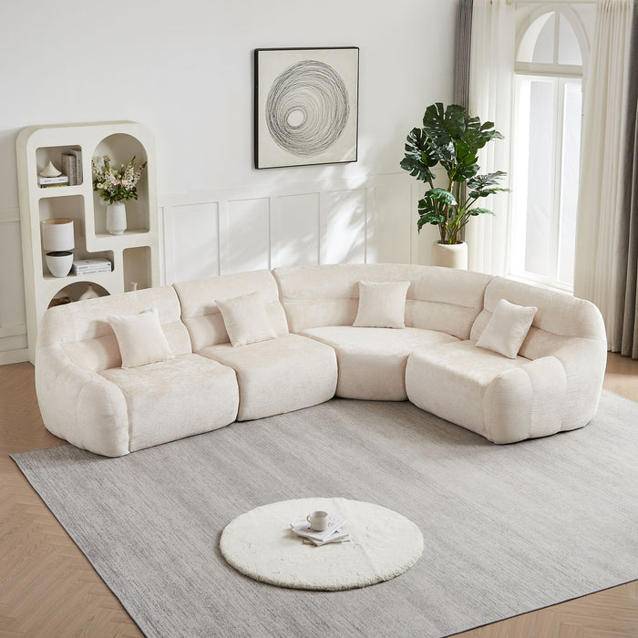 Luxury Curved Corner Sectional Sofa With 4 Pillows