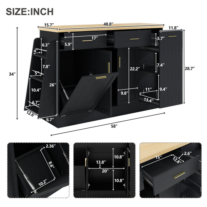 Kitchen Sideboard With Sliding Door Cabinet, 3 Tier Spice Rack