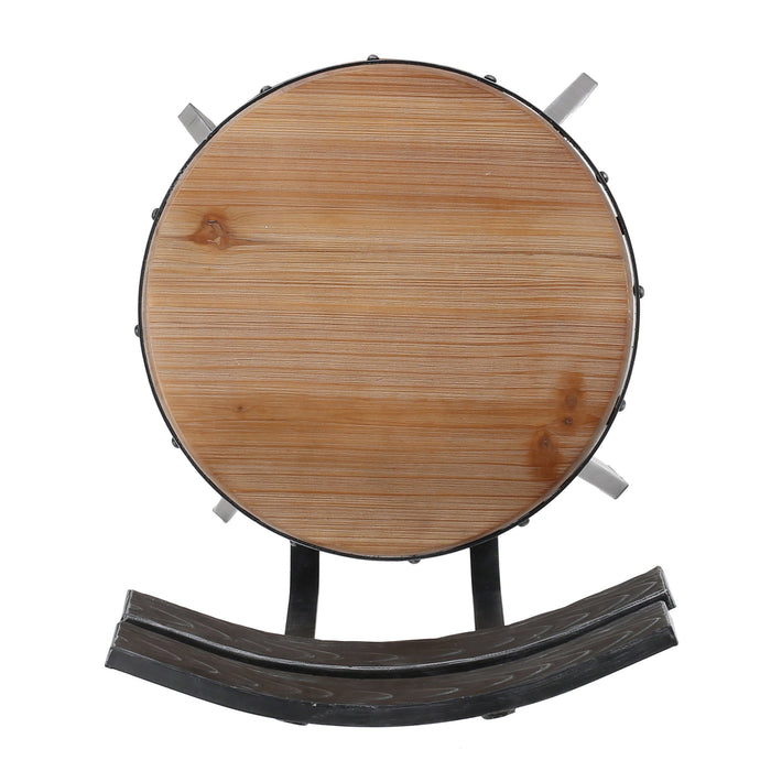 Rustic Metal Barstool With Wooden Seat - Black Brush Silver