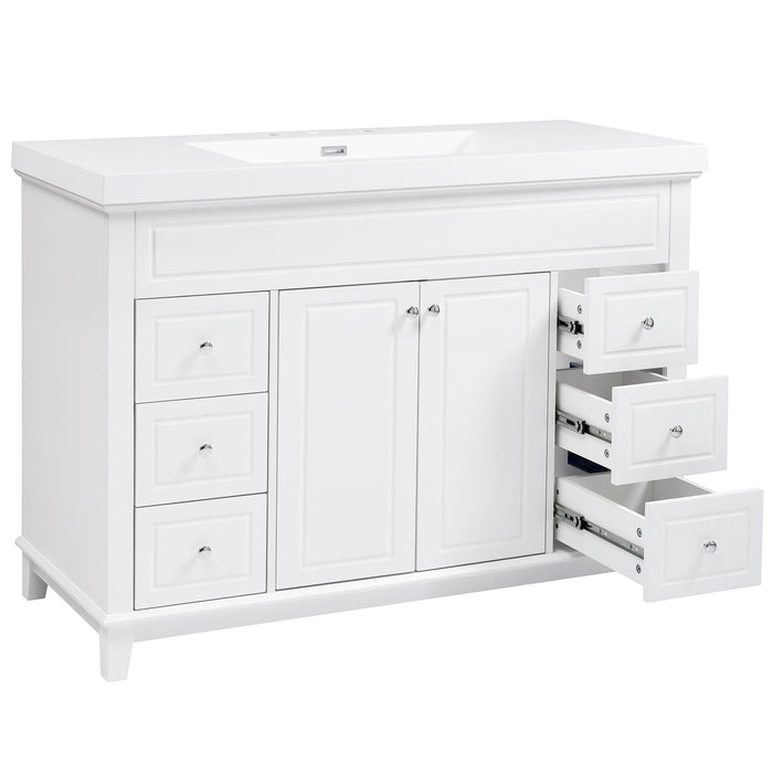 Bathroom Vanity & Sink, 6 Soft Close Drawers & Double Doors - White