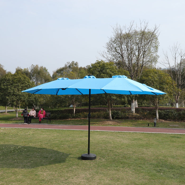 Double- Sided Outdoor Market Umbrella With Lights And Base