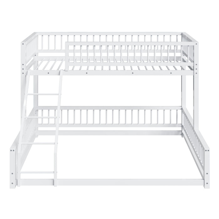 Bunk Bed Frame With Ladder And Safety Guardrails