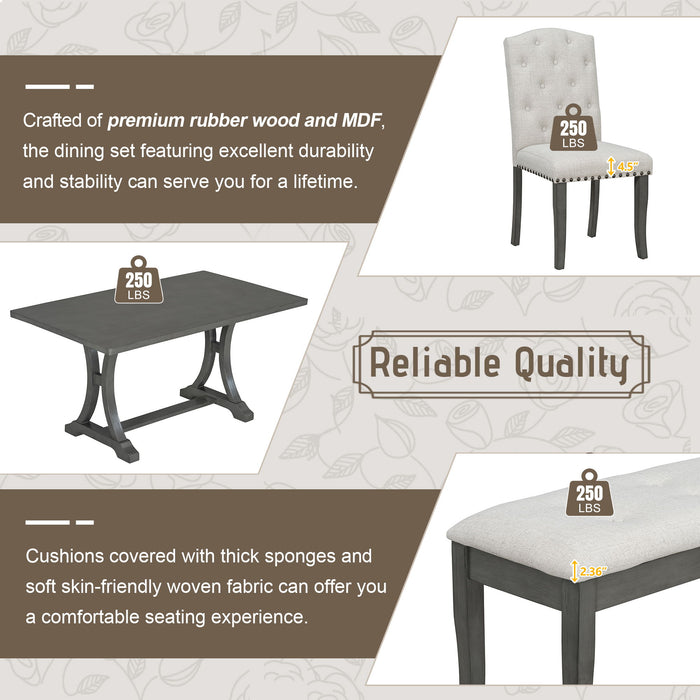 Dining Table Set With 4 Upholstered Chairs And Bench