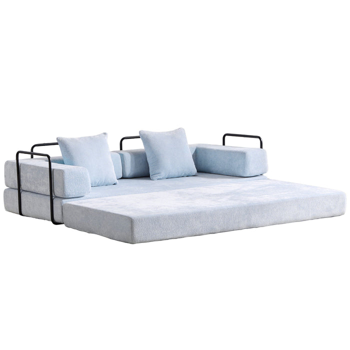 Convertible Floor Sofa Bed With Pillow Back Support Armrest