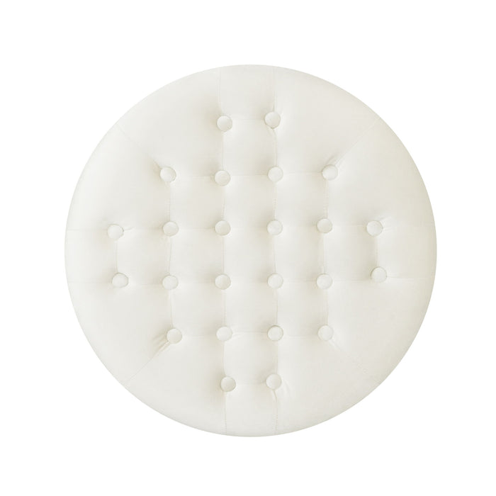 Elegant Round Ottoman Footstool With Studded Rim