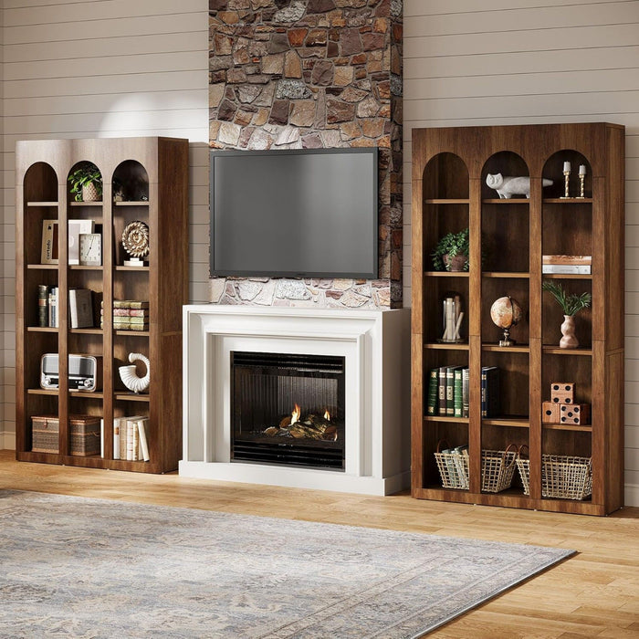 5 Tier Farmhouse Arched Bookcase For Living Room - Rustic Brown