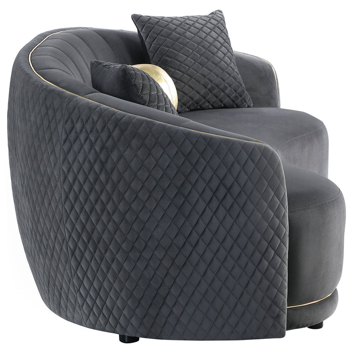 Luxe Upholstered Curved Sofa With Trim And Diamond Quilting - Dark Gray