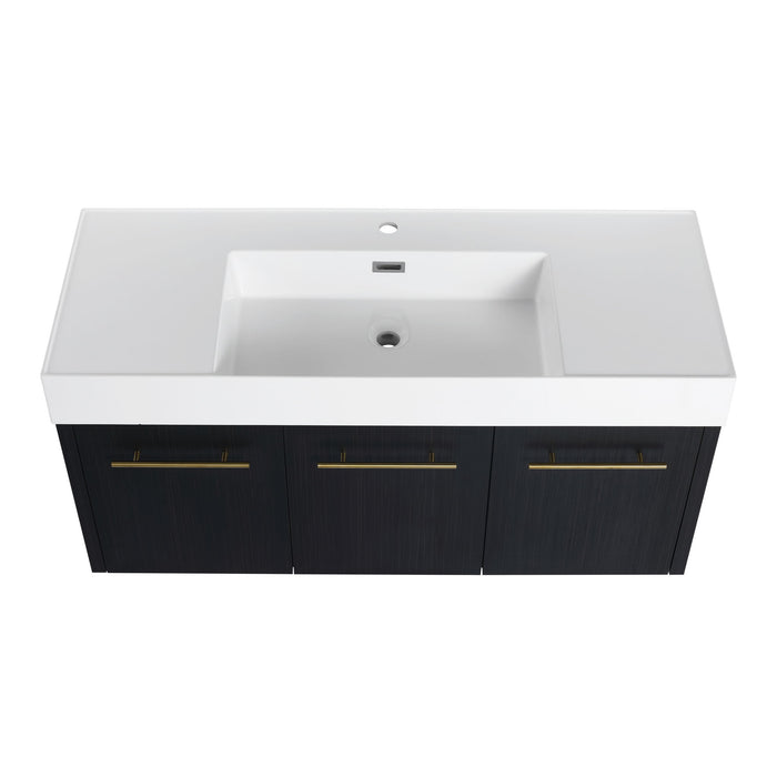 Modern Wall Mounted Bathroom Vanity With Thick Edge Resin Sink And Storage Rack