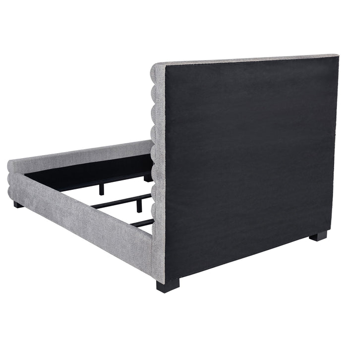 Queen Bed With Textured, And Tufted Headboard - Gray