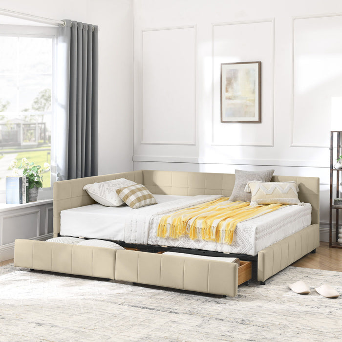 Upholstered Storage Tufted Bed Frame With Backrest And Armrests