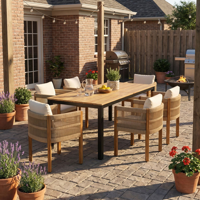 Outdoor Dining Set & Table And Rope Chairs