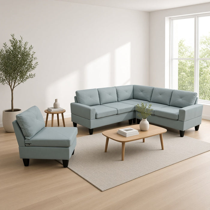 Modular L - Shaped Sectional Sofa 6 Seater 4 Piece, Couch With Chaise - Green