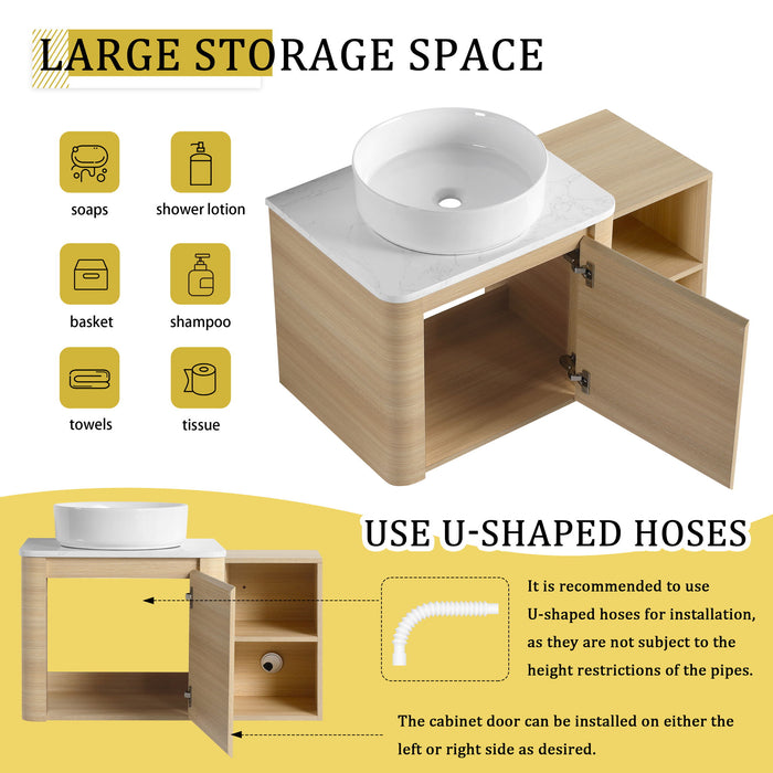 Mounted Bathroom Vanity With Art Sink, Storage Shelves, Soft Close Door