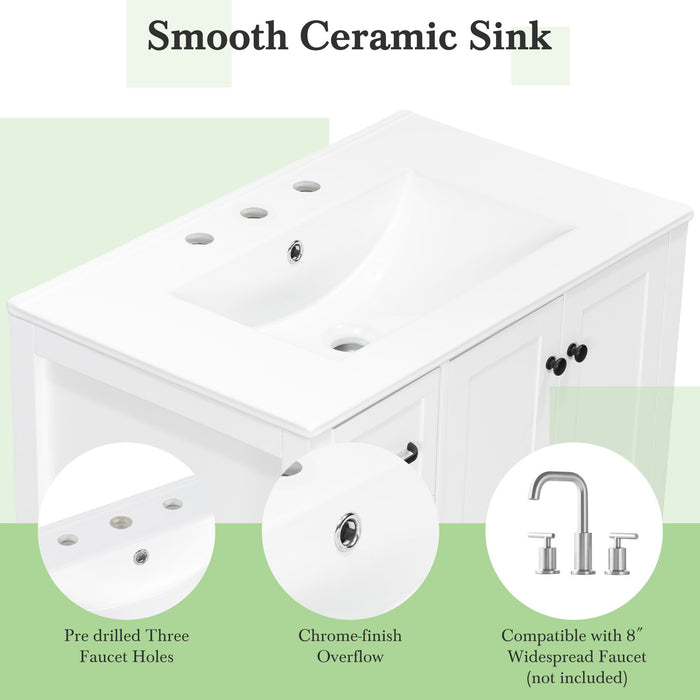 Bathroom Vanity With Sink Top, Bathroom Vanity Cabinet With 2 Doors And 2 Drawers, Open Shelf