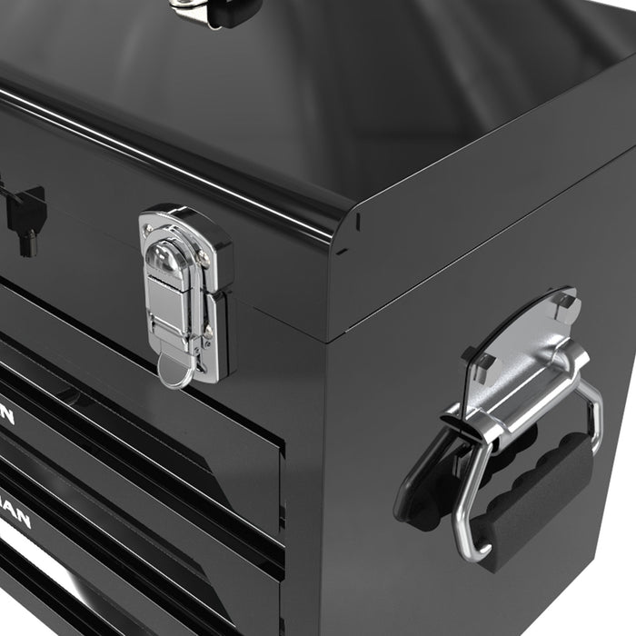 Portable 3 Drawer Steel Toolbox, 4 Layers Of Tools With Metal Latches, With Storage Tray And Carrying Handle