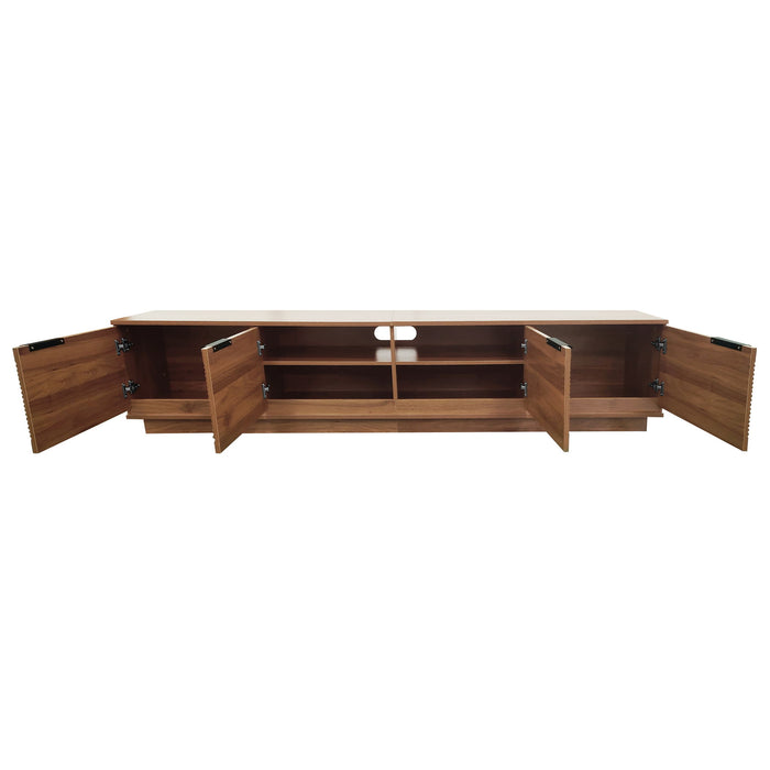 TV Stand, Entertainment Center With Fluted Door & Cable Management, Soft Closing Hinges - Walnut