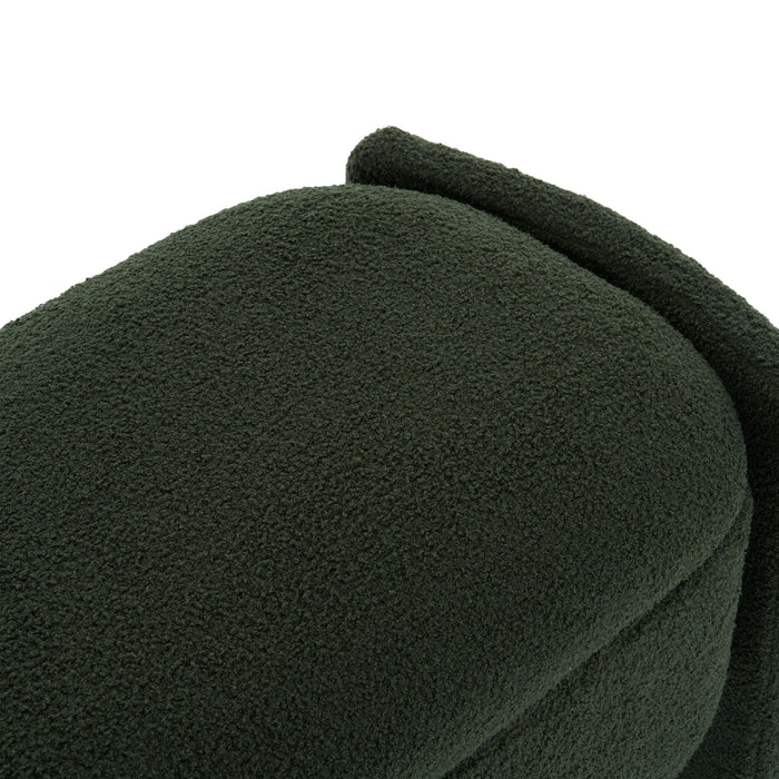 Elegant Long Shaped Storage Ottoman Bench, Boucle Material, Simple And Grand Design - Dark Green