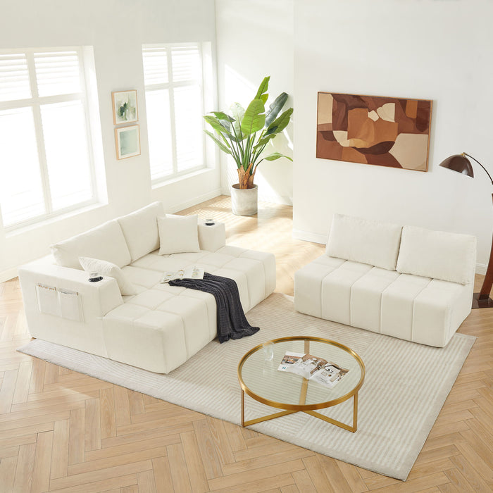 U - Shaped Sectional Sofa, Cup Holders & Side Pockets For Living Room