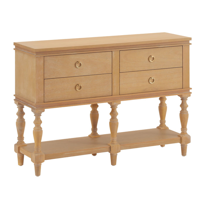 Console Table With 4 Soft Close Drawers, Thick Bottom Shelf For Living Room - Natural