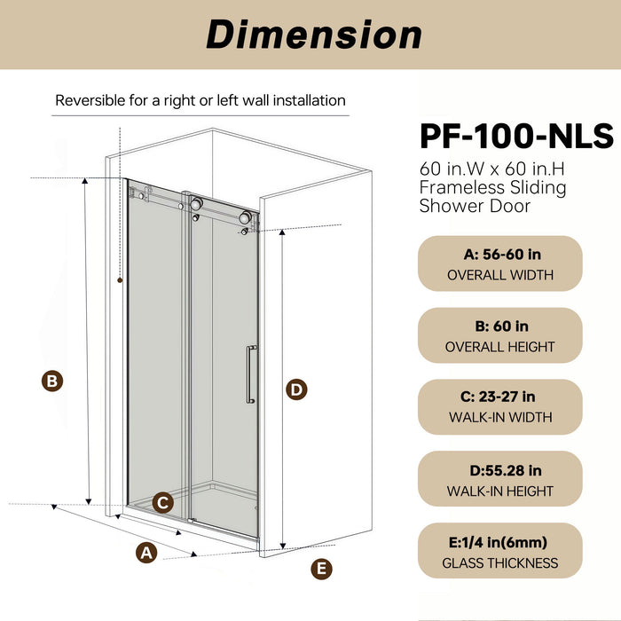 Frameless Single Sliding Shower Door & Handle And Square Tube Track
