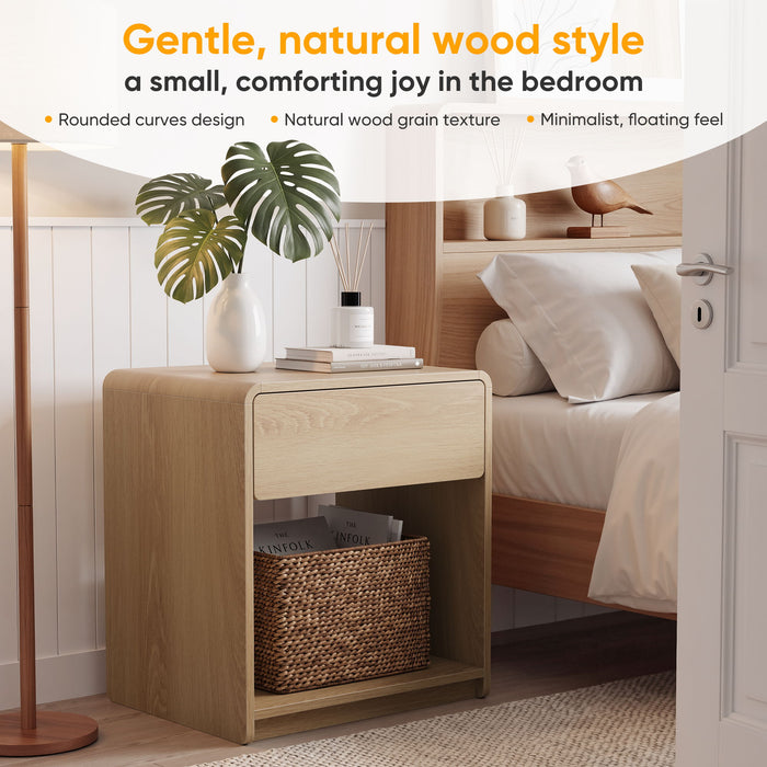 Bedside Table With Storage Drawers And Open Shelves (Set of 2) - Oak