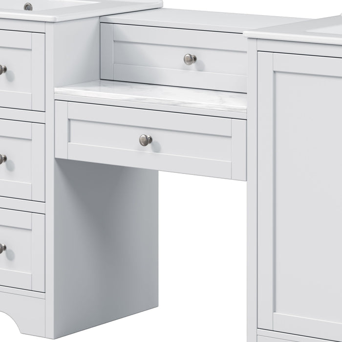 Double Sink Bathroom Vanity With Countertop, 2 Ceramic Sinks, 6 Drawers, Soft Close Design