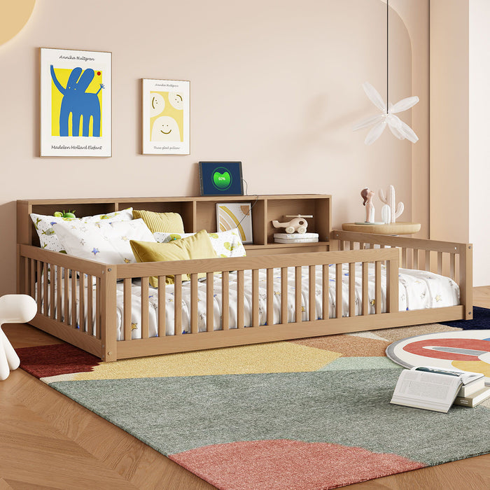 Floor Bed With Storage Cabinets And USB Ports