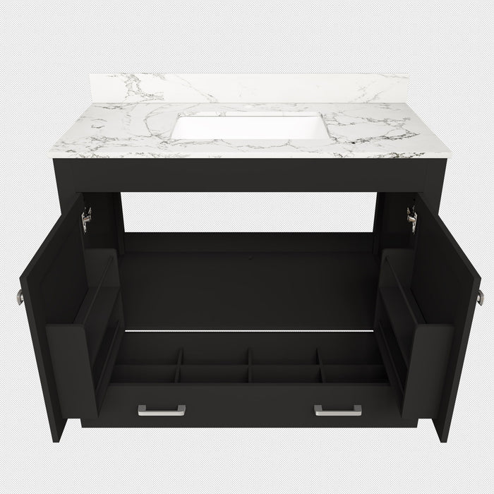 Bathroom Vanity Set, Fluted Cabinet, Soft Close Doors & Drawers, Single Faucet Hole, Sink Included - Black