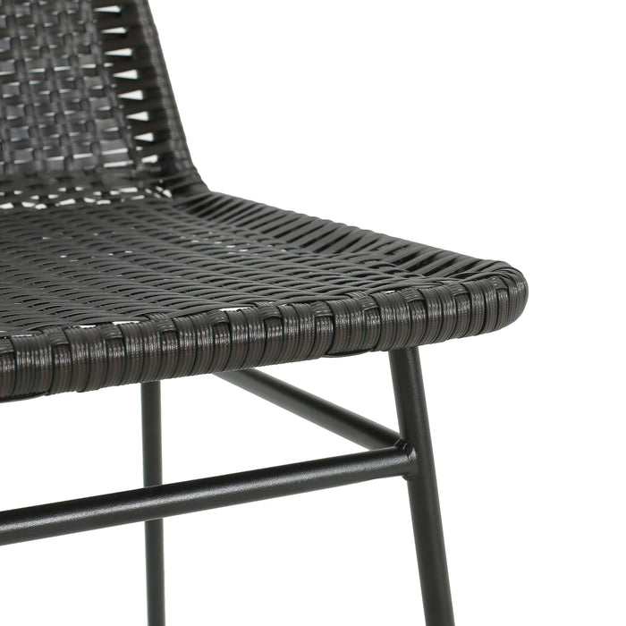 Aluminum And Rattan Chat Set, Outdoor Patio Set Includes Rattan Dining Chair Set Of 2 And C Shaped Side Table - Dark Brown